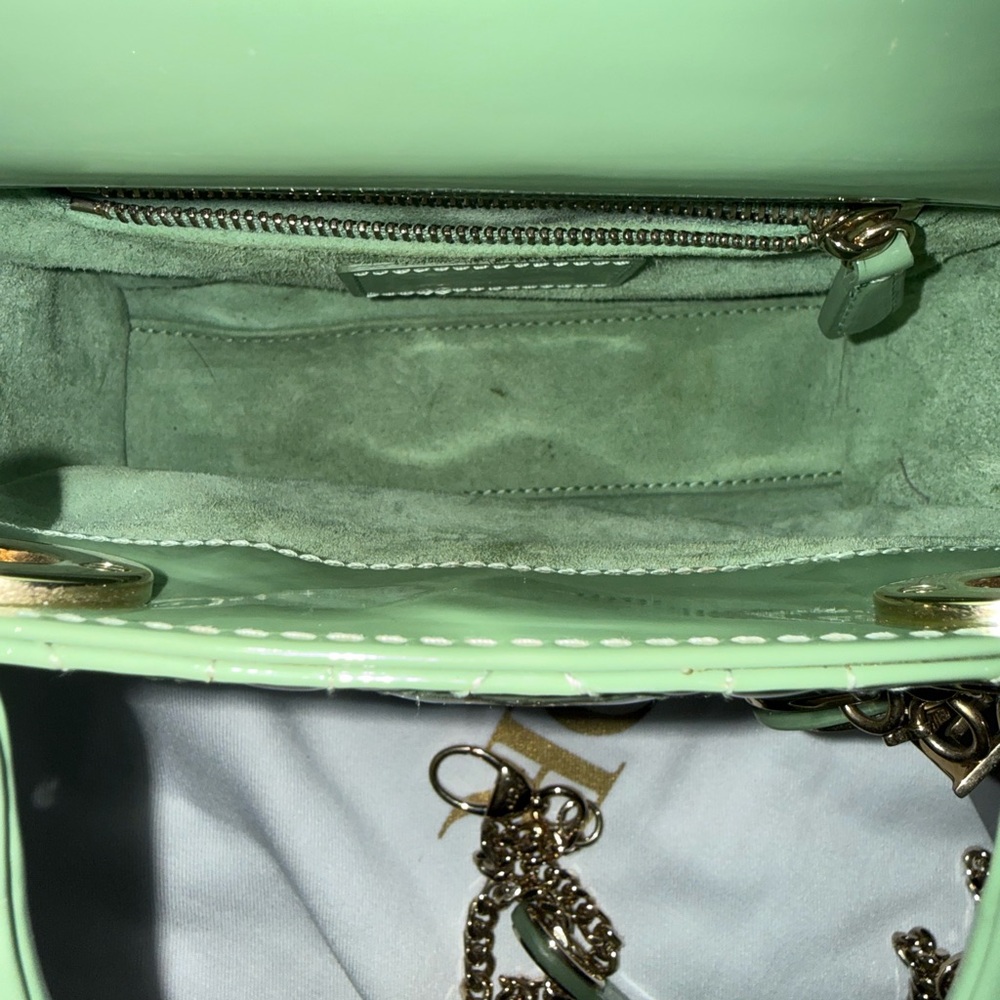 CHRISTIAN DIOR Patent Cannage Mini Lady Dior Mint Green Chain Strap - Picture 11 of 13